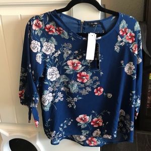 NWT Papermoon Larie Tie Sleeve Blouse Navy SP
